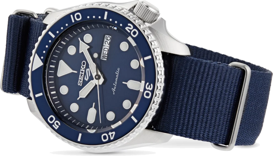 Montre Seiko 5 Sports SRPD51K2 Automatique Homme - Cadran Bleu, Bracelet NATO Bleu vue 2