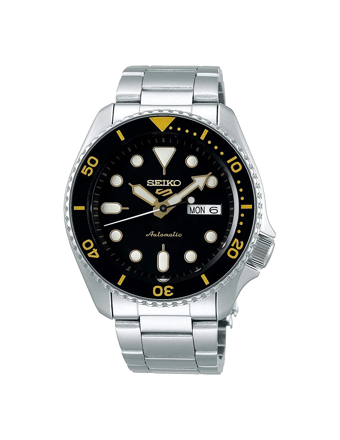 Montre Homme Seiko 5 Sports SRPD57K1 Automatique Acier, Cadran Noir et Or