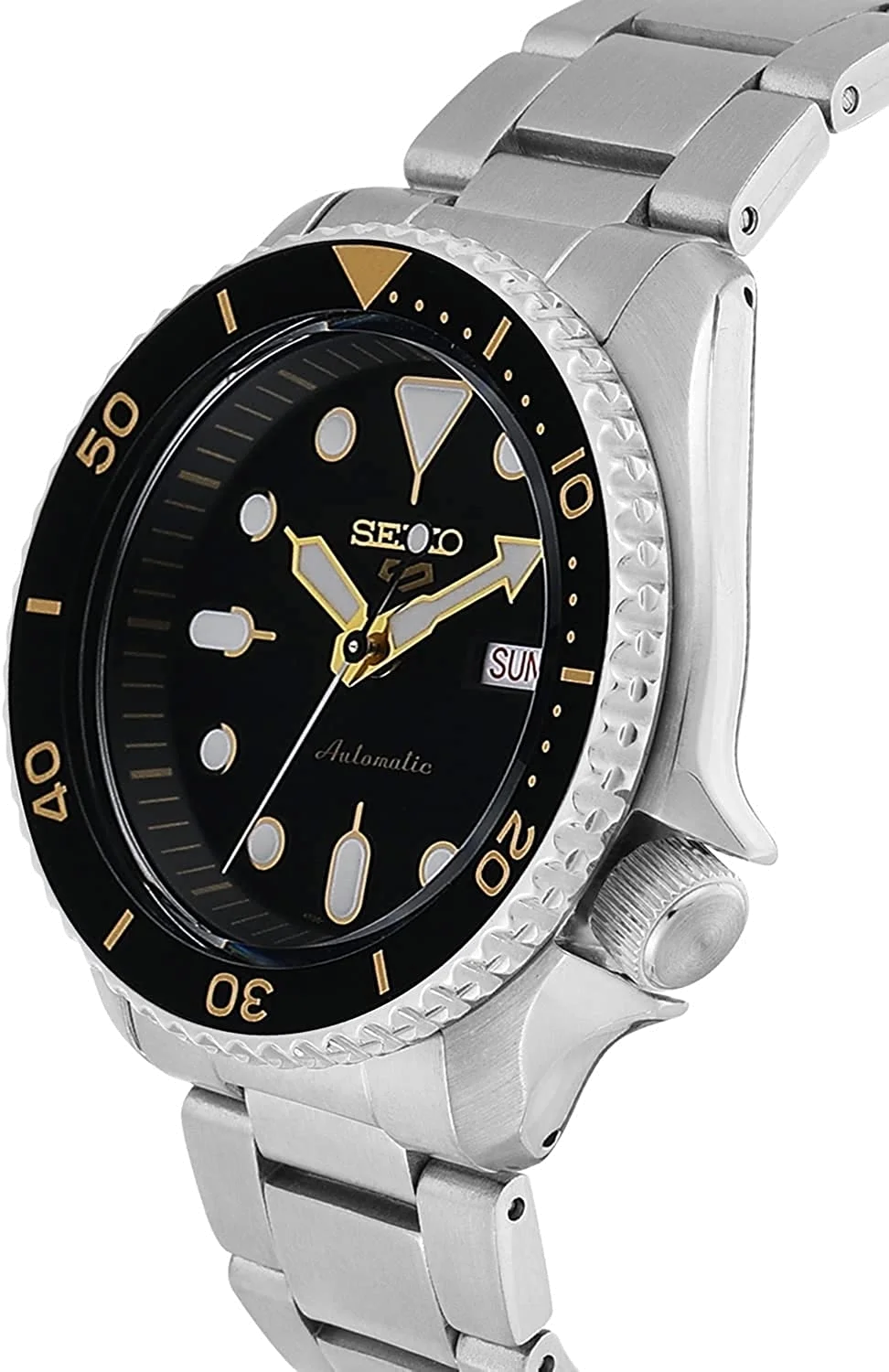 Montre Homme Seiko 5 Sports SRPD57K1 Automatique Acier, Cadran Noir et Or vue 2