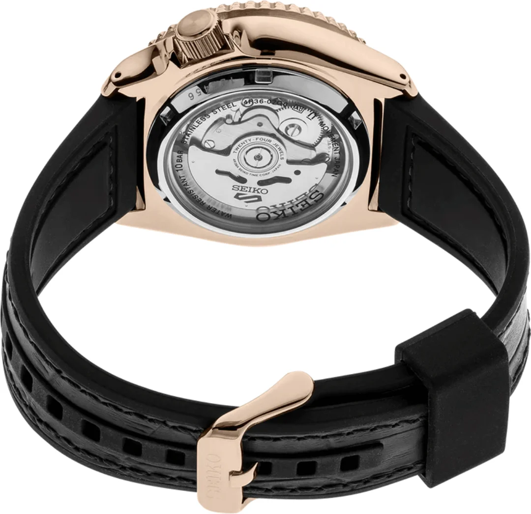 Montre Seiko 5 Sports SRPD76K1 Automatique Homme - Boîtier Or Rose, Cadran Noir, Bracelet Acier vue 4