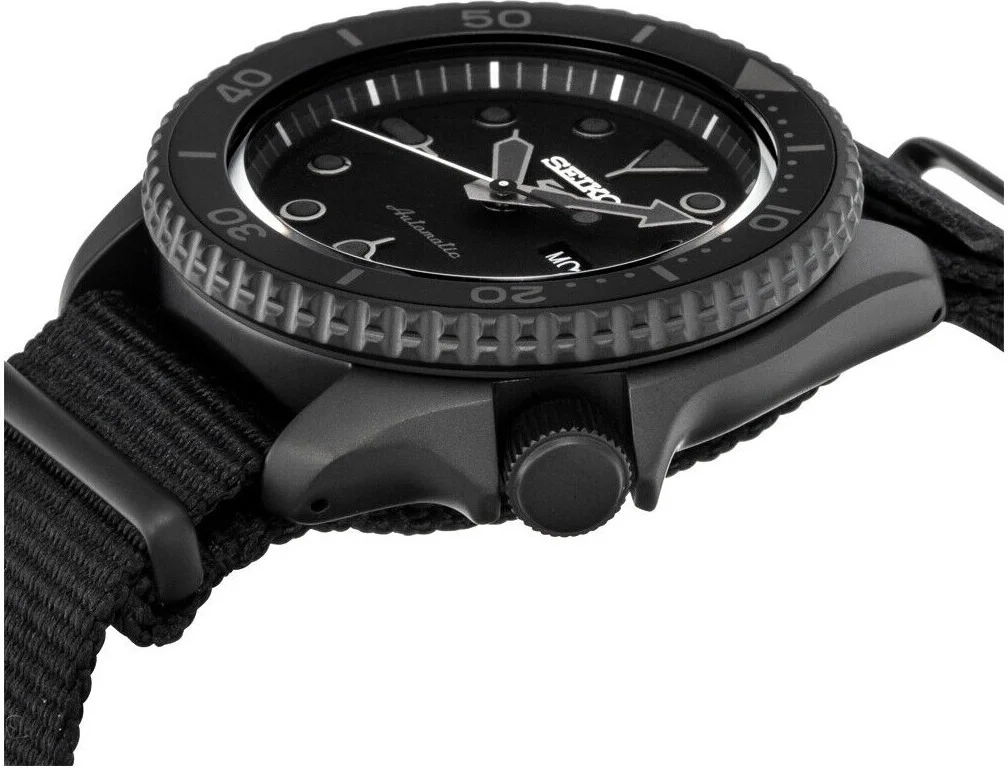 Montre Homme Seiko 5 Sports SRPD79K1 Automatique Noir Mat Bracelet Nylon vue 3