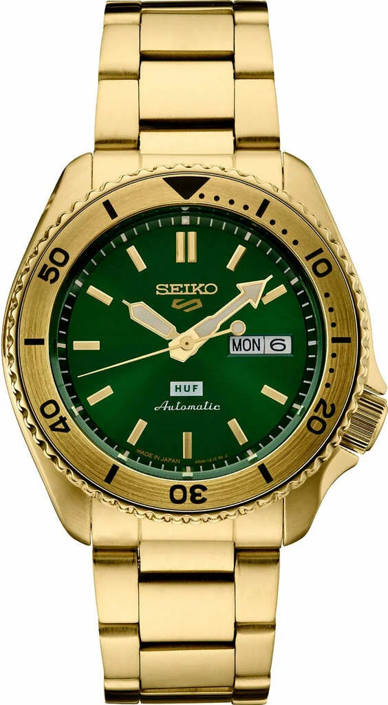 Montre Homme Seiko 5 Sports SRPJ20 HUF - Automatique, Cadran Vert, Boîtier Or