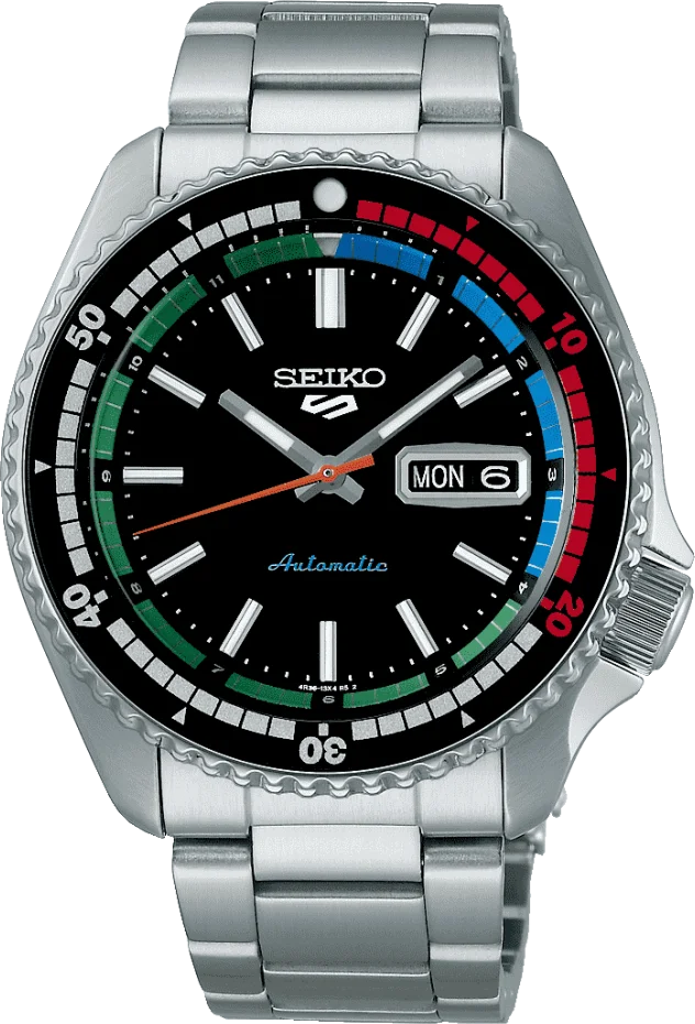 Montre Homme Seiko 5 Sports SRPK13K1 Automatique Acier, Cadran Noir, Lunette Multicolore