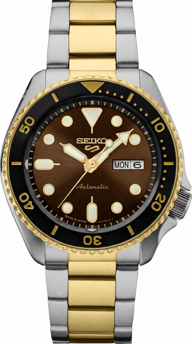 Montre Seiko SRPK22BR Automatique Homme - Boîtier Acier Bicolore, Cadran Marron