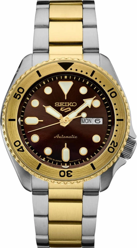 Montre Seiko 5 Sports SRPK24 Automatique Homme, Cadran Marron Soleillé, Acier Inoxydable