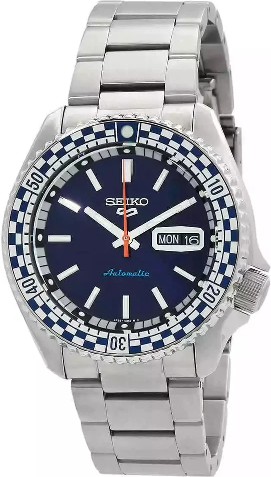 Seiko 5 Sports SRPK65K1 - Montre Homme Automatique Acier, Cadran Bleu Checker Flag