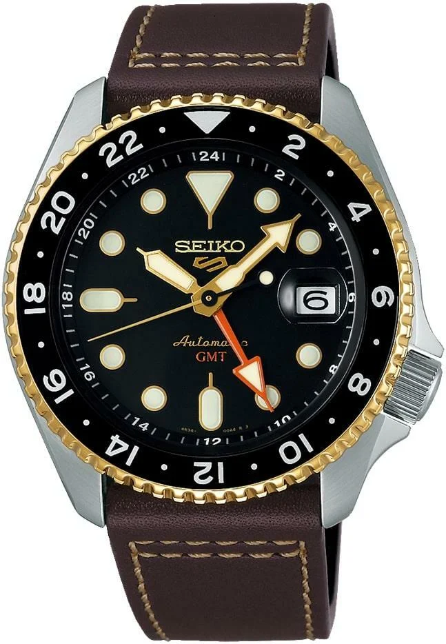 Montre Seiko 5 Sports GMT SSK036K1 Automatique - Cadran Noir, Bracelet Acier Marron - Pour Homme