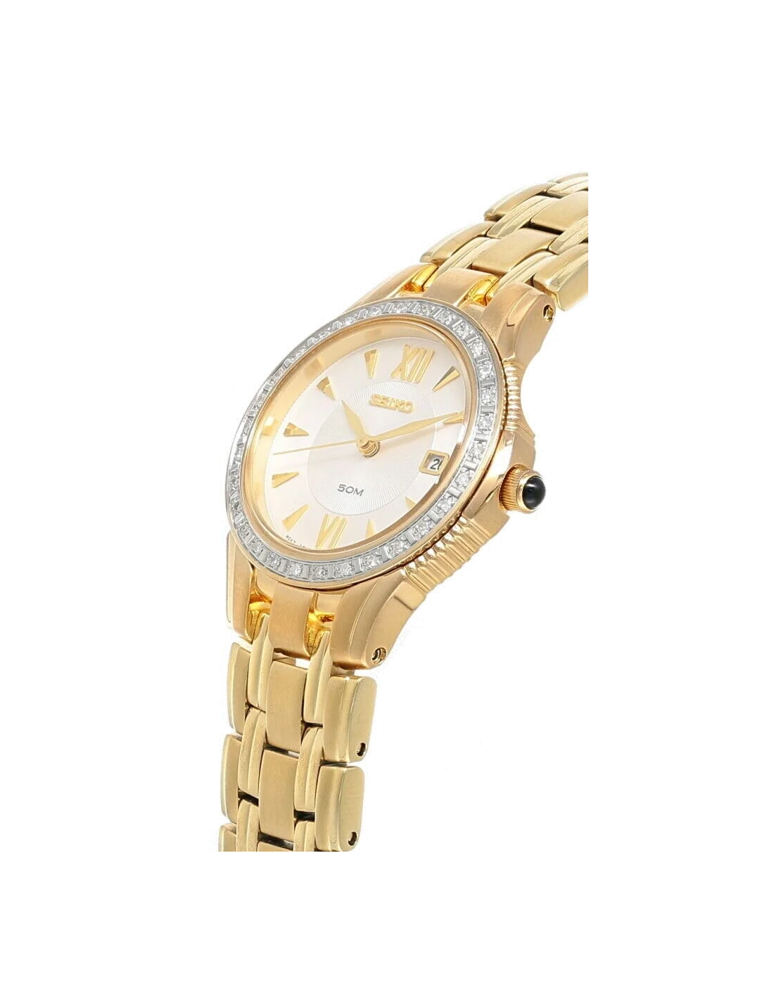 Montre Seiko SXDA86 pour Femme, Boîtier et Bracelet Or Acier, Cadran Argent Diamants vue 2