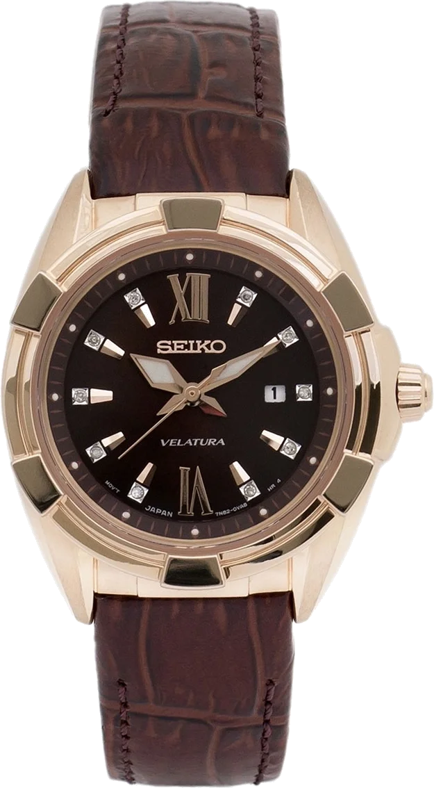 Seiko Velatura SXDG12P1 - Montre Femme Cadran Marron Diamants Bracelet Cuir