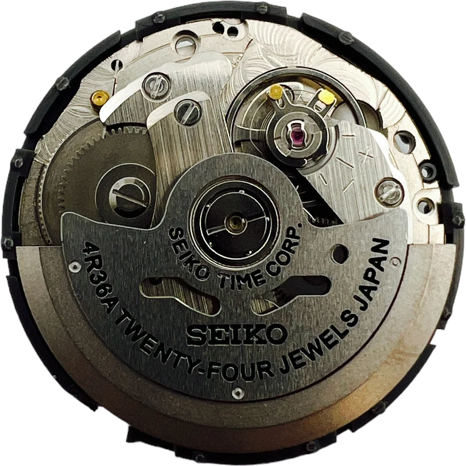 Mouvement automatique Seiko 4R36A avec affichage date et jour vue 2