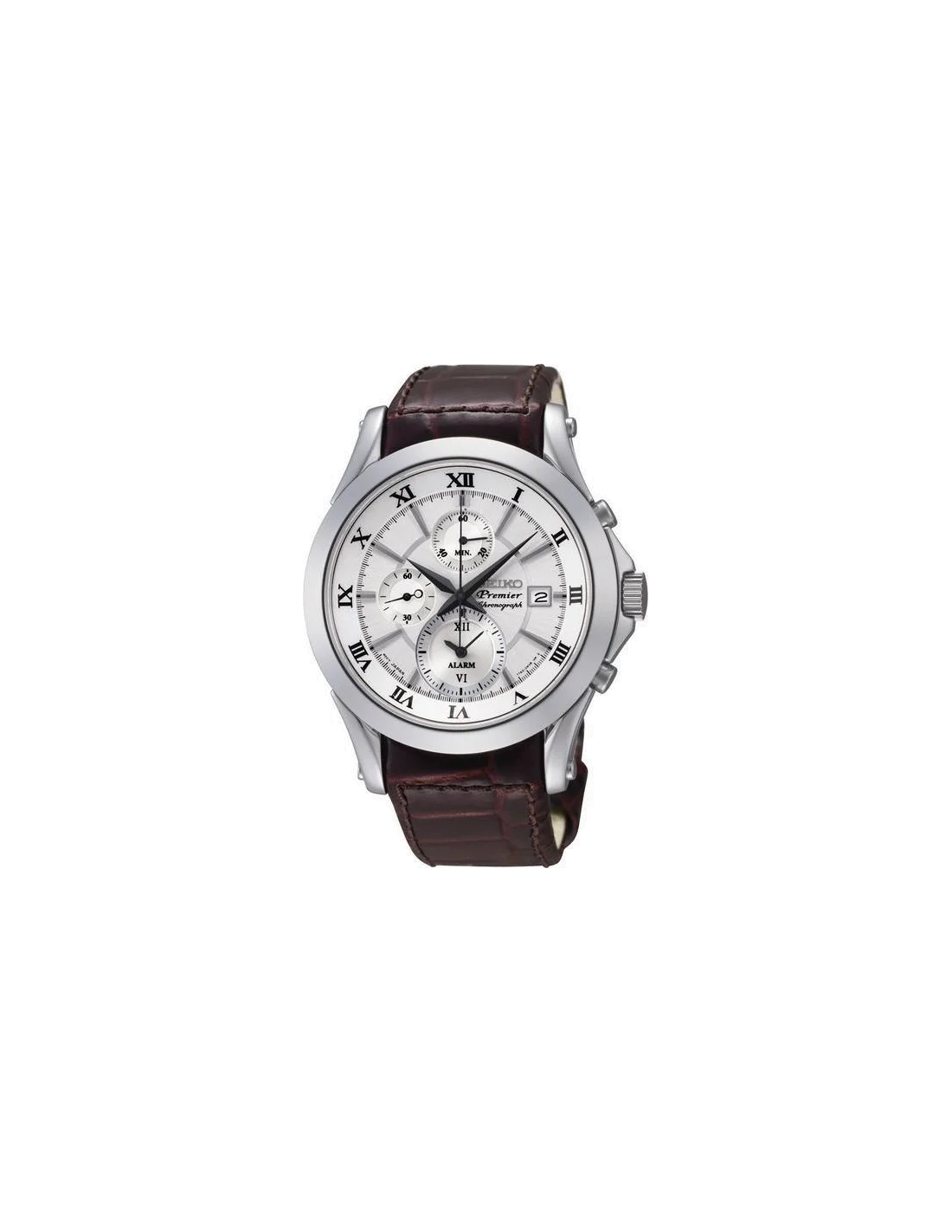 Montre Homme Seiko Premier SNAF21P1 Chronographe bracelet en cuir brun