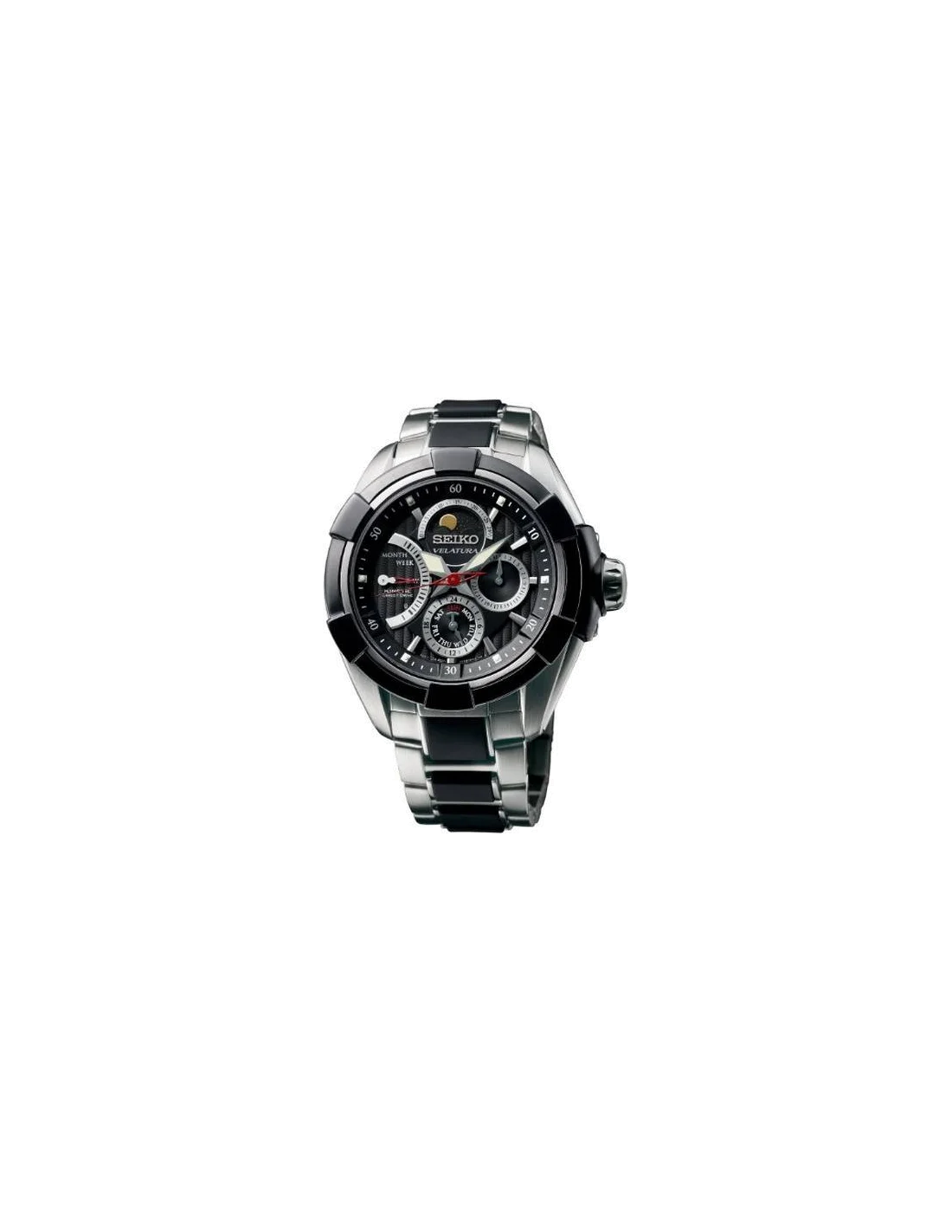 Montre Homme Seiko Velatura Phase de lune SRX009P1 Acier inoxydable noir et argenté