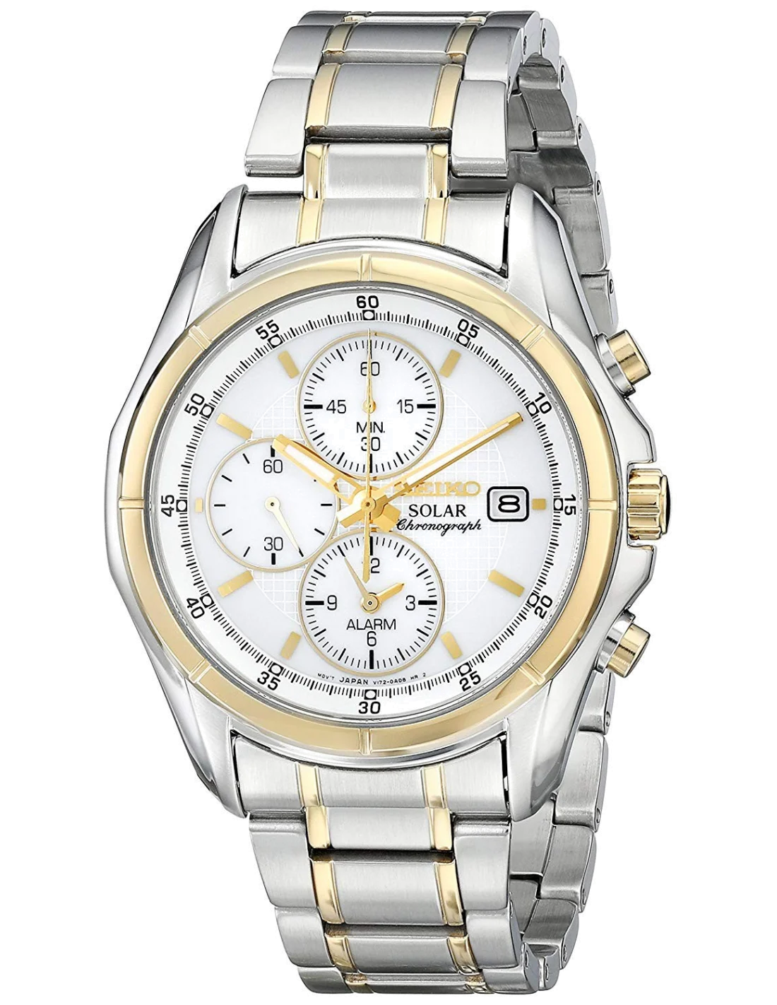 Montre Homme Seiko Solar SSC002P1 Bracelet argenté et doré en acier vue 2