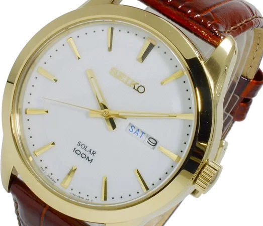 Montre Homme Seiko Solar SNE366P2 Bracelet En Cuir Brun vue 3
