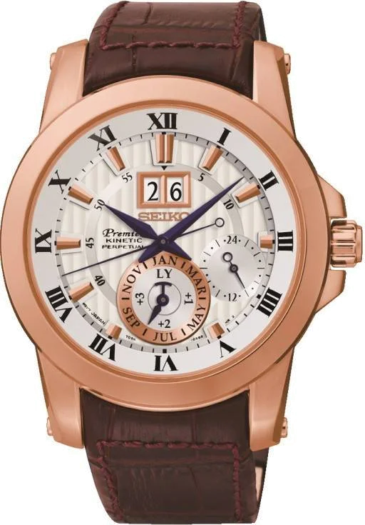 Montre Homme Seiko Premier SNP096P1 Bracelet En Cuir Brun