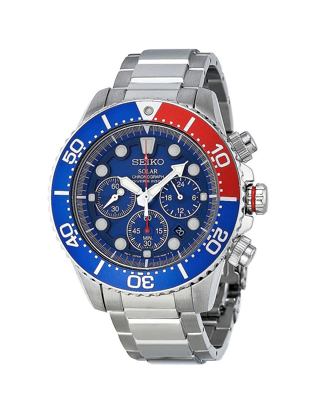 Montre Homme Seiko Solar SSC019P1 Chronograph Bracelet Argenté En Acier Inoxydable
