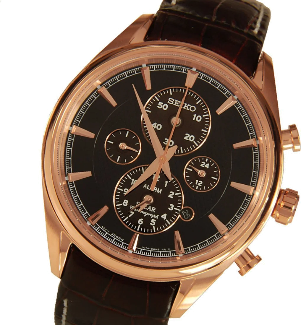 Montre Homme Seiko Solar SSC212P1 Chronograph Bracelet En Cuir Brun vue 3