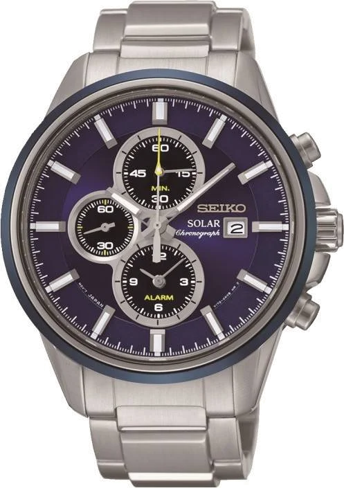 Montre Homme Seiko Solar SSC253P1 Chronograph Bracelet Argenté En Acier Inoxydable