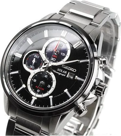 Montre Homme Seiko Solar SSC255P1 Chronograph Bracelet Argenté En Acier Inoxydable vue 3