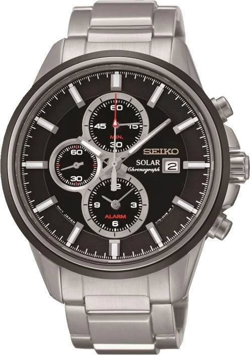 Montre Homme Seiko Solar SSC255P1 Chronograph Bracelet Argenté En Acier Inoxydable