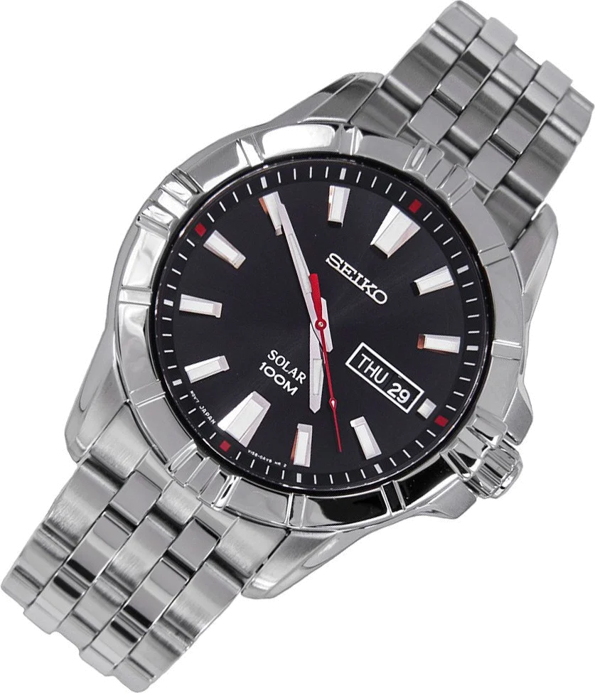 Montre Homme Seiko Solar SNE161P1 Bracelet Argenté En Acier Inoxydable vue 2