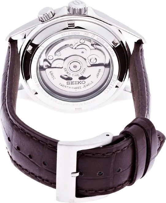 Montre Homme Seiko Tradition SARG005J Bracelet brun aspect croco vue 2