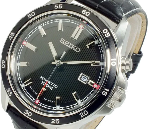 Montre Homme Seiko Sport SKA647P1 Cuir noir texture croco vue 3