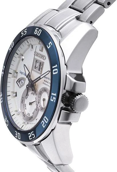 Montre Homme Seiko Kinetic Perpétuel SNP085P1 Lunette bleue vue 3