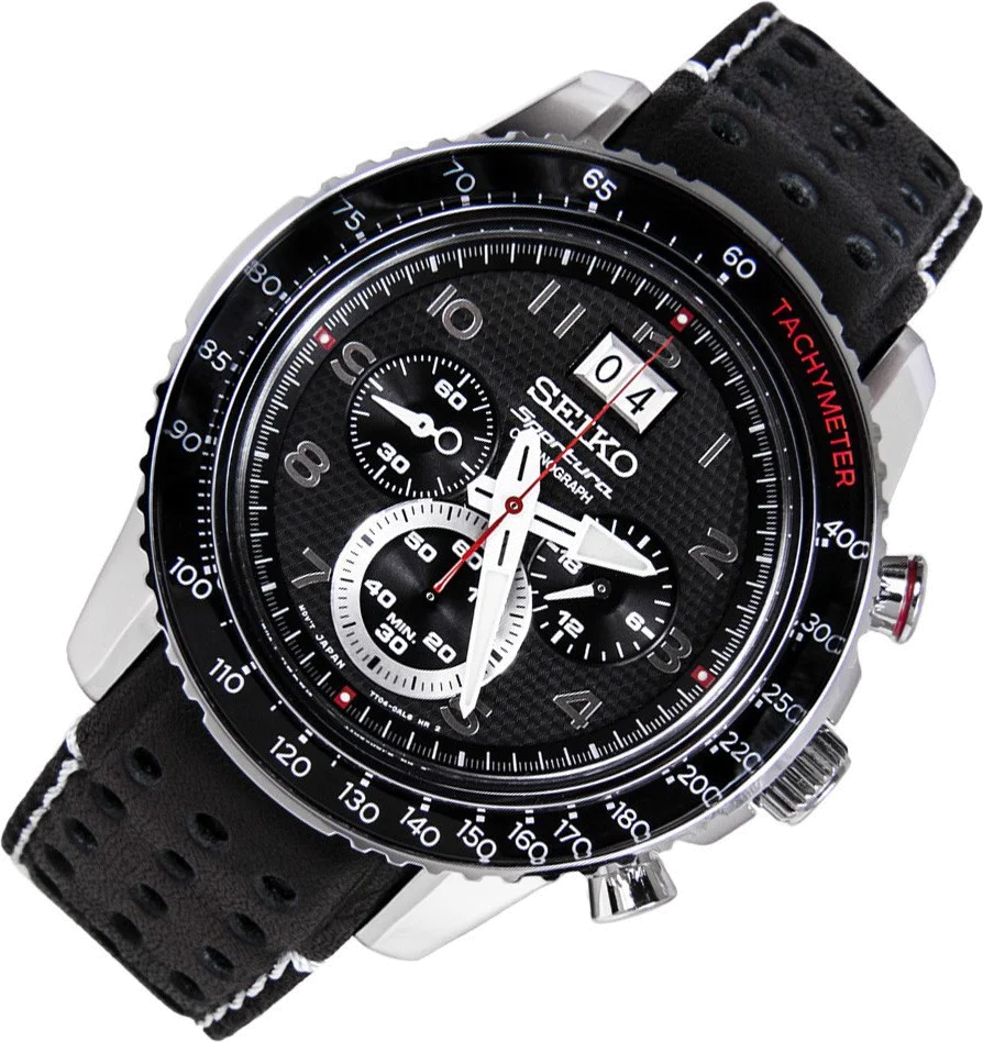 Montre Homme Seiko Sportura SPC139P1 bracelet perforé couleur noire vue 2