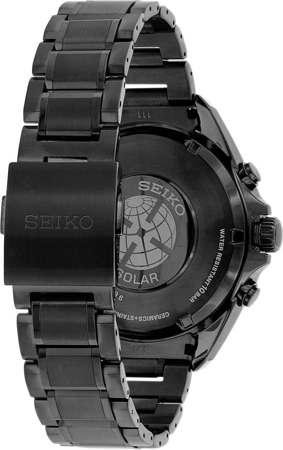 Montre Homme Seiko Astron GPS Solar SSE013J1 Index bleus et cadran noir vue 2