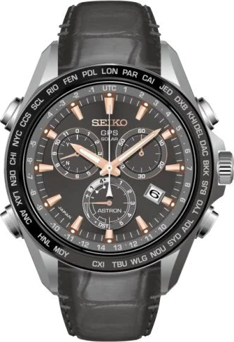 Montre Homme Seiko Astron GPS Solar SSE023J1 Bracelet aspec croco en cuir noir