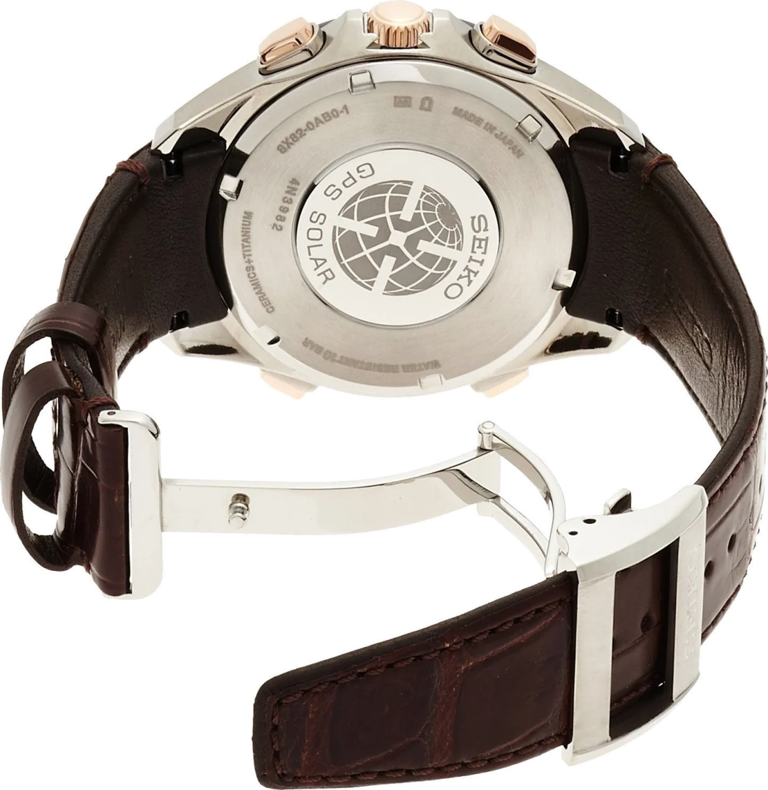 Montre Homme Seiko Astron GPS Solar SSE025J1 Bracelet brun en cuir vue 2