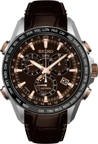 Montre Homme Seiko Astron GPS Solar SSE025J1 Bracelet brun en cuir