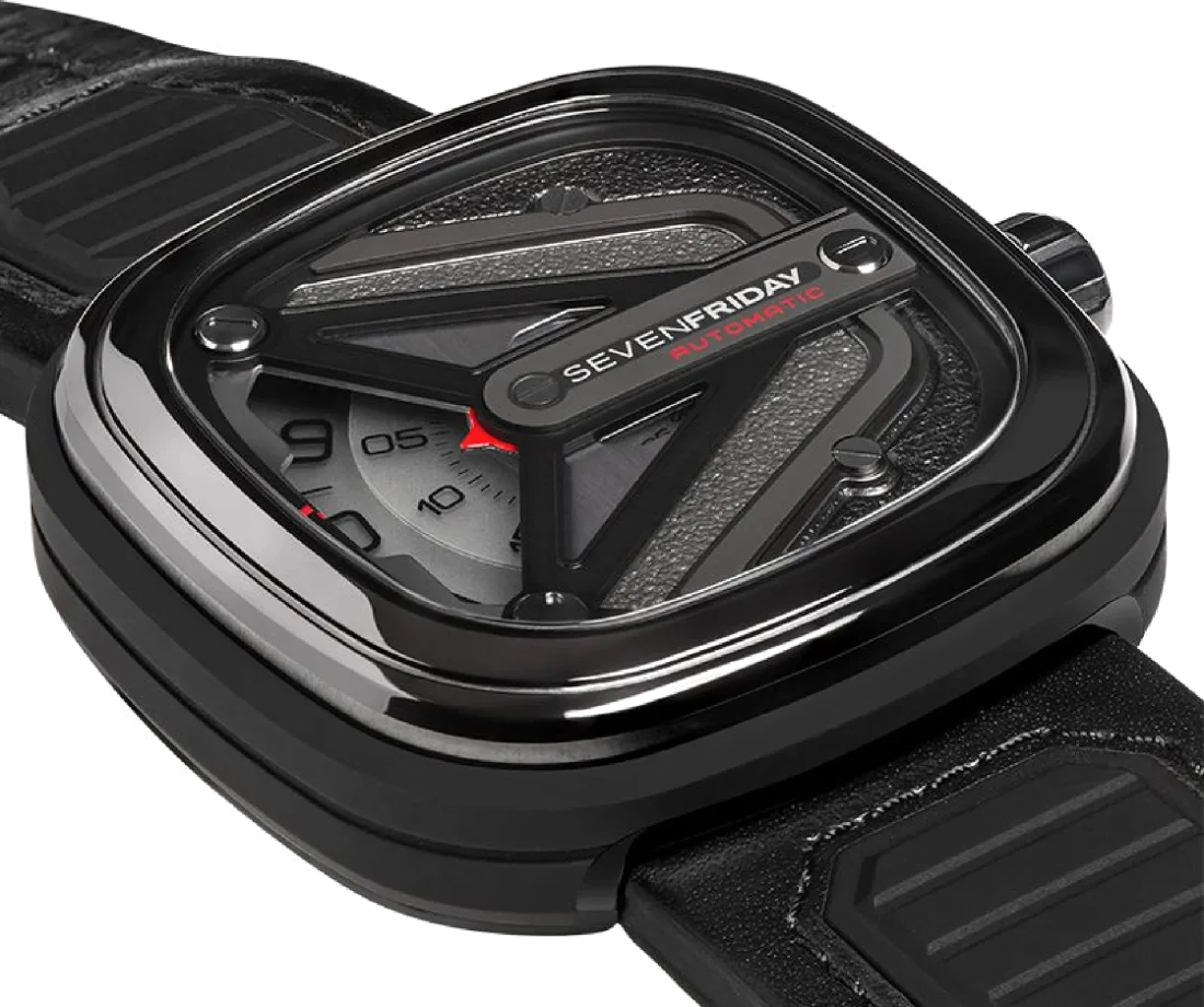 Montre Homme SEVENFRIDAY Spaceship M3/01 Automatique bracelet cuir de veau noir vue 3