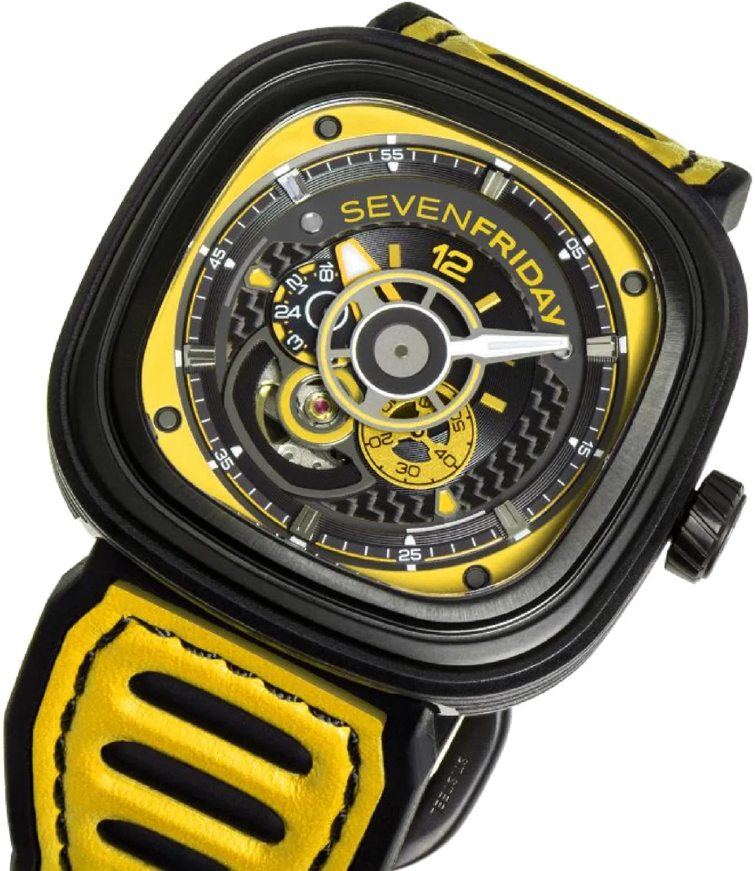 Montre Homme Sevenfriday P3B/03 Racing Team - Boîtier Bronze PVD Noir, Cadran Multicolore, Bracelet Cuir Jaune vue 4