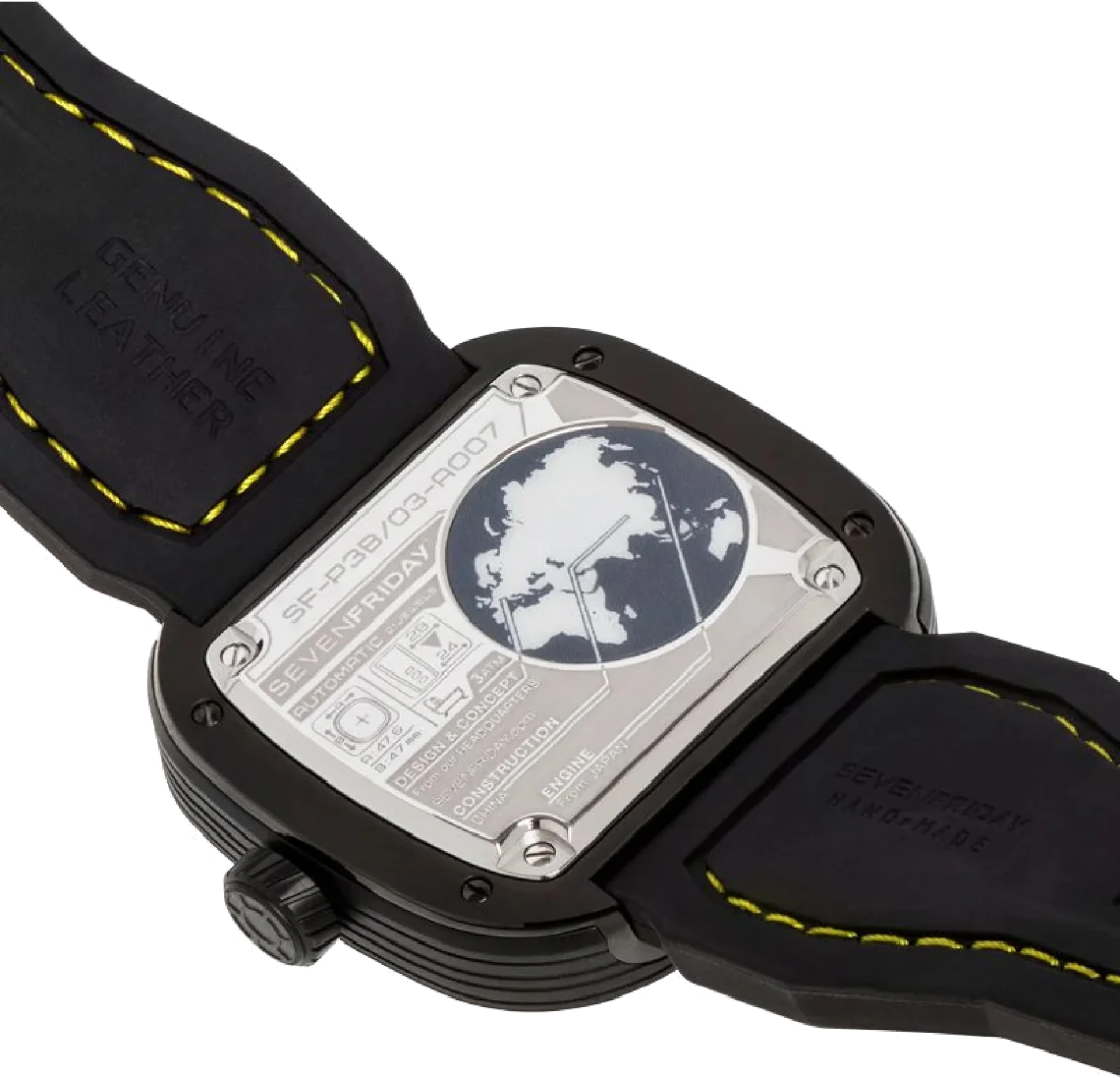 Montre Homme Sevenfriday P3B/03 Racing Team - Boîtier Bronze PVD Noir, Cadran Multicolore, Bracelet Cuir Jaune vue 5