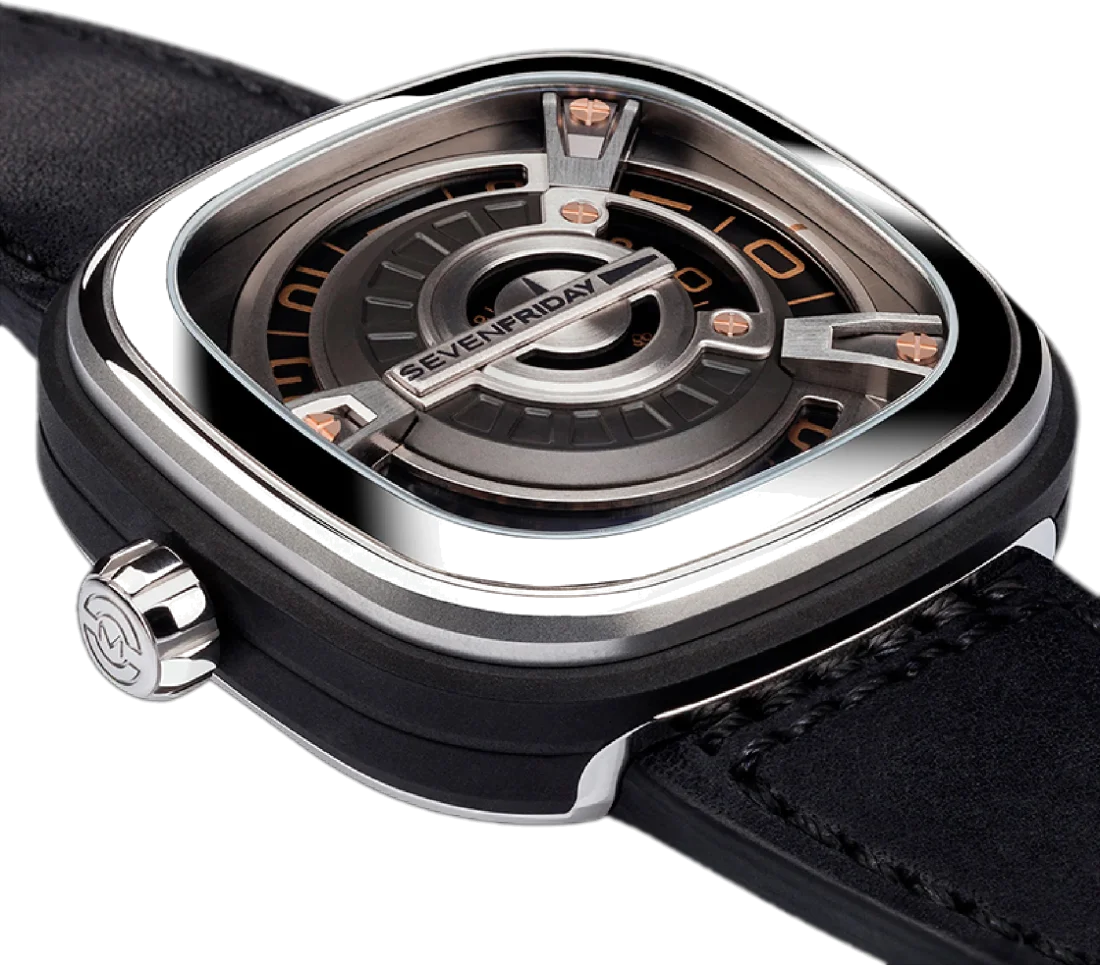 Montre Homme Sevenfriday M1/03 Automatique - Boîtier Acier Poli, Cadran Bicolore, Bracelet Cuir Noir vue 2