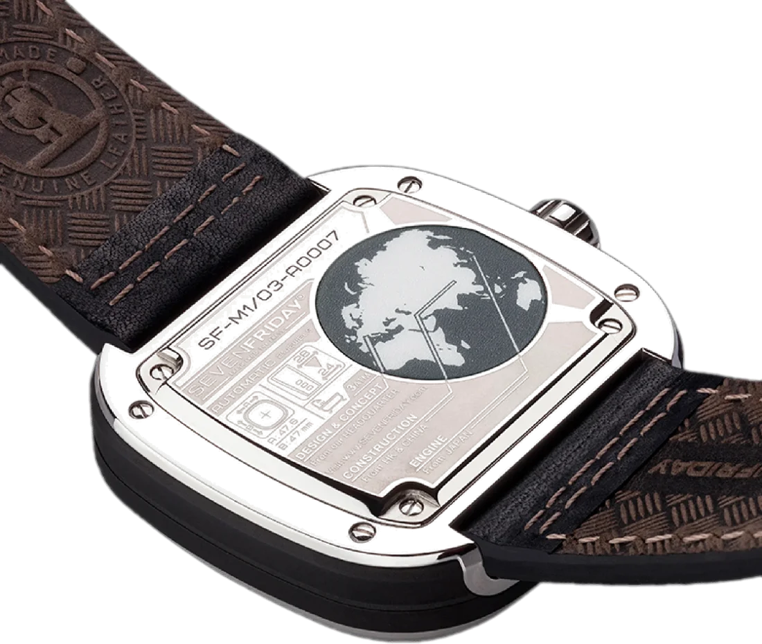 Montre Homme Sevenfriday M1/03 Automatique - Boîtier Acier Poli, Cadran Bicolore, Bracelet Cuir Noir vue 4