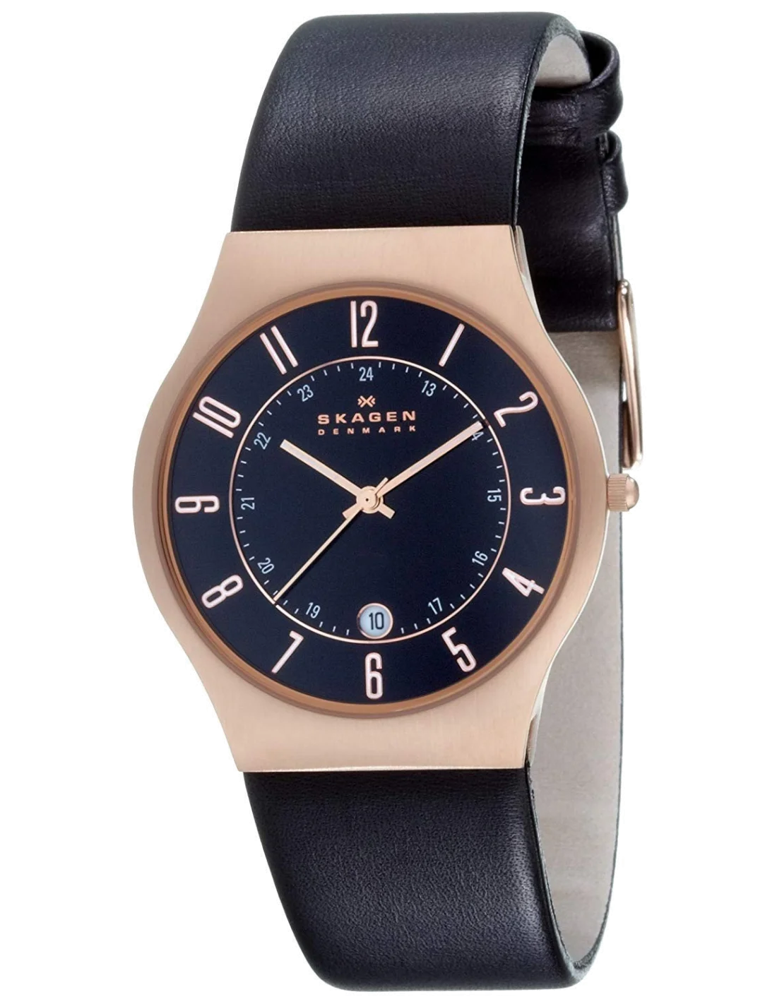 Montre Homme Skagen Réf. 233XXLRLB - Boîtier Or Rose, Cadran et Bracelet Cuir Noir