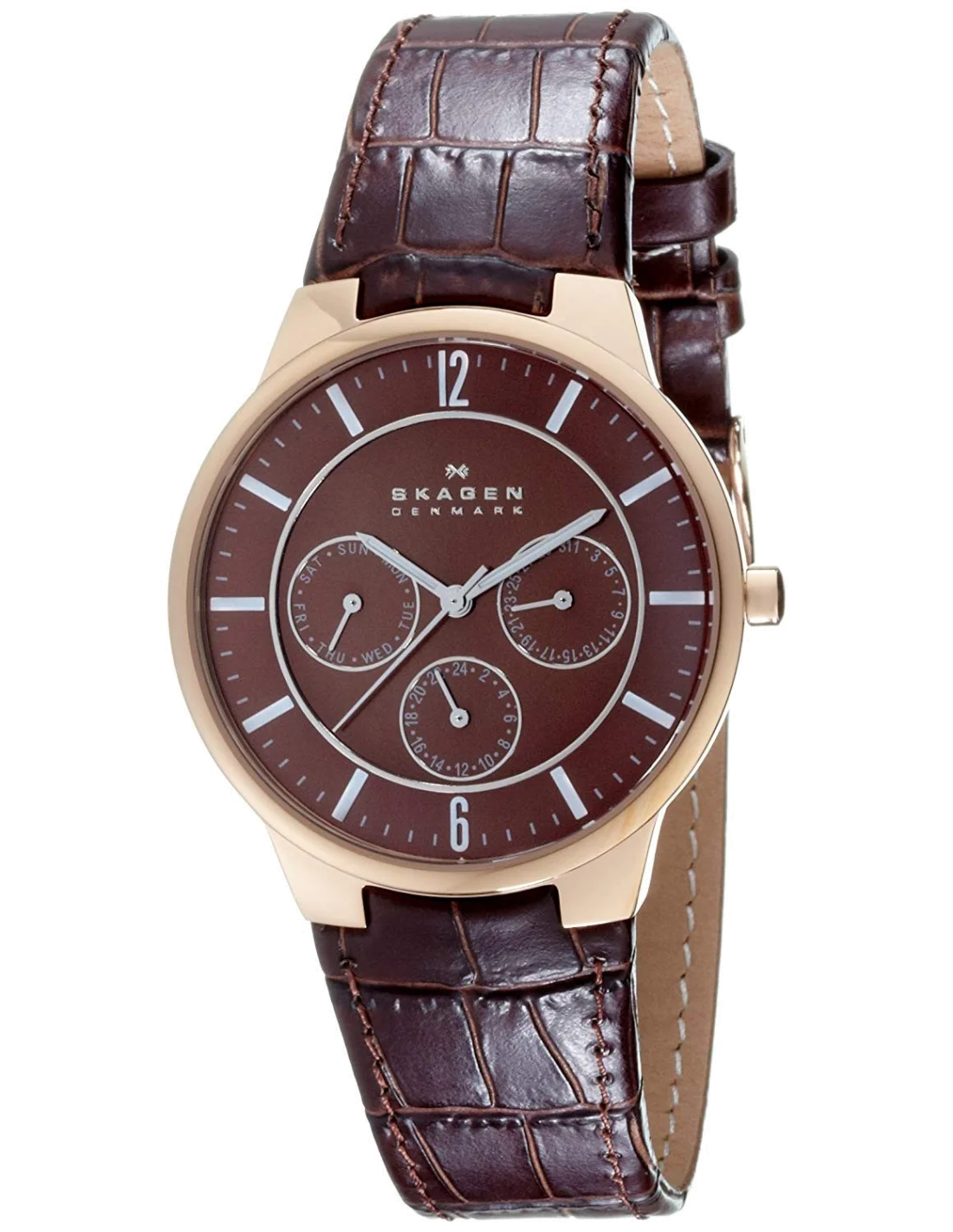 Montre Homme Skagen 331XLRLD - Boîtier Or Rose, Cadran et Bracelet Cuir Brun