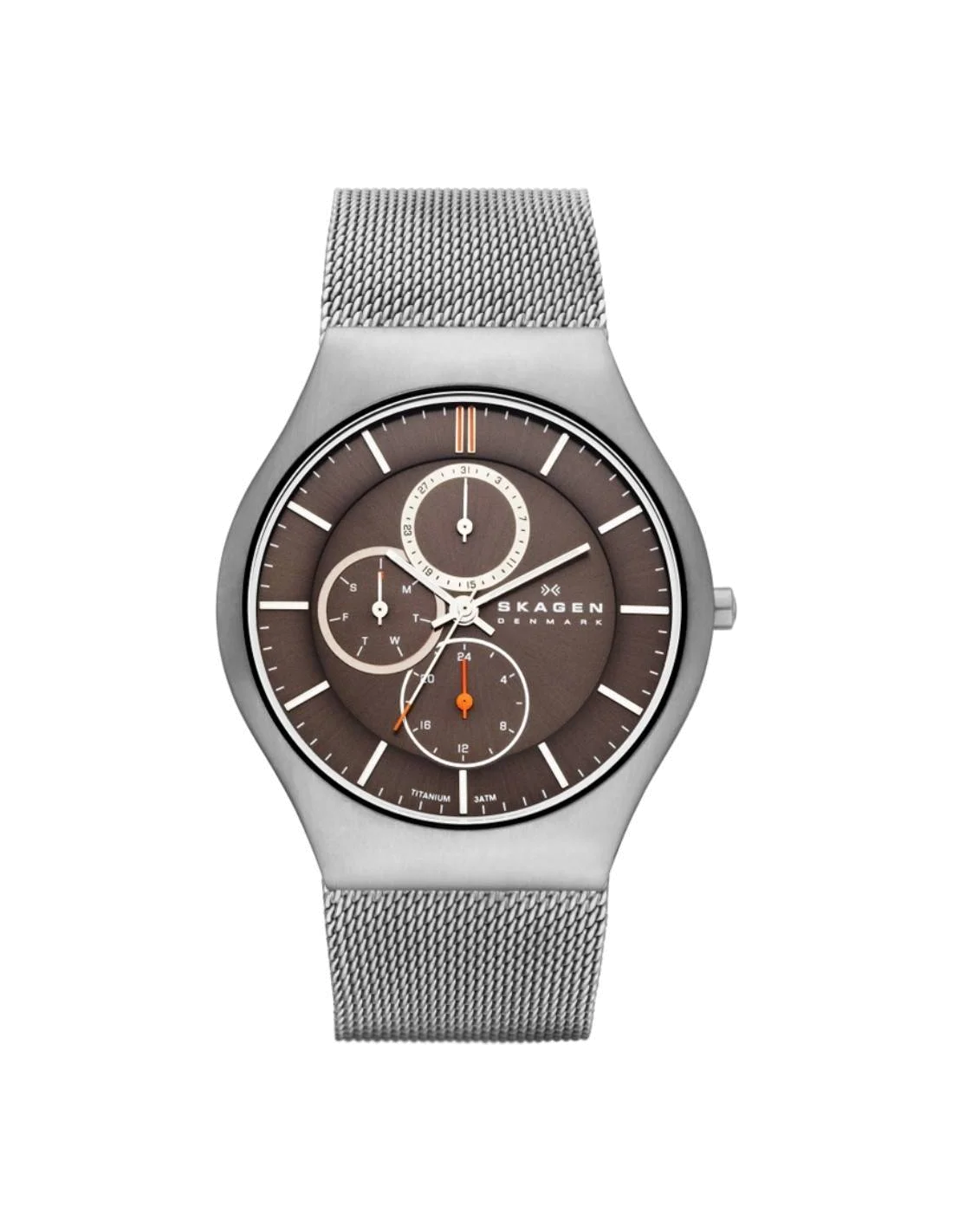 Montre Homme Skagen SKW6036 en Acier, Cadran Marron, Bracelet Maille Milanaise Argent