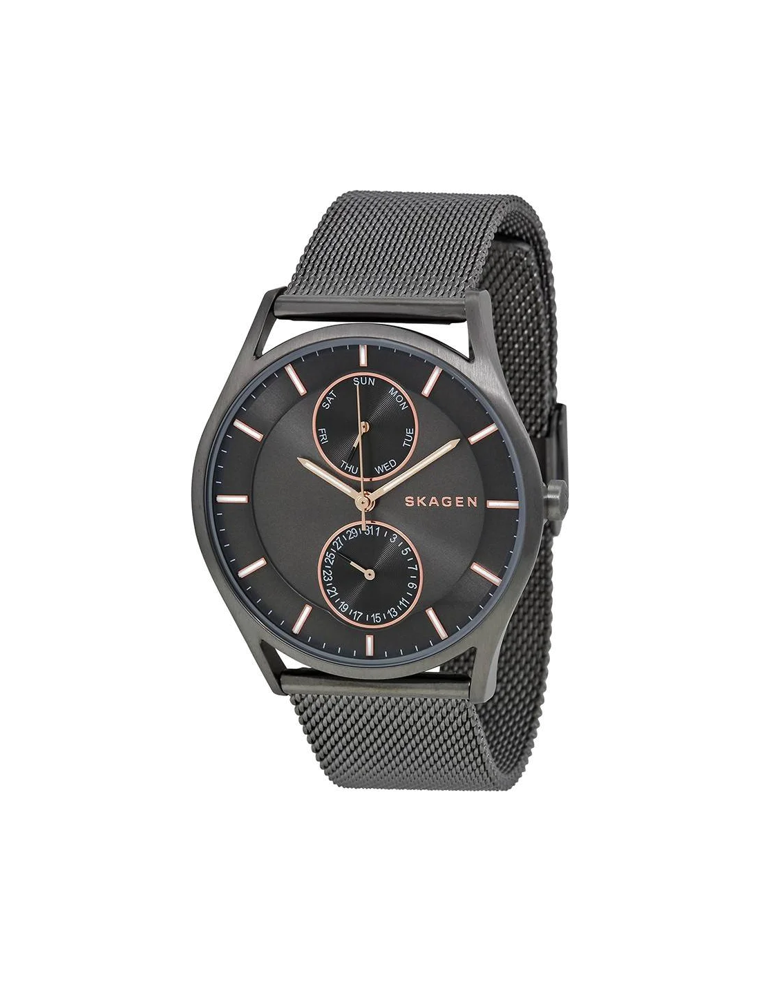 Montre Homme Skagen Holst SKW6180 en Acier Noir, Cadran Gris, Bracelet Maille Milanaise