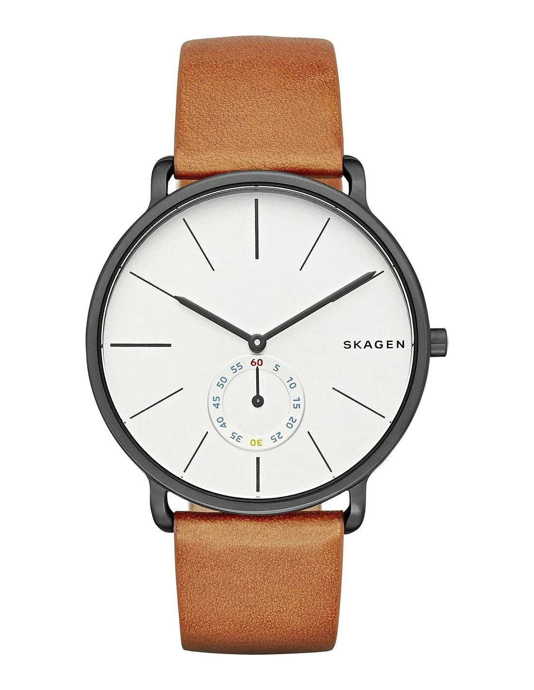 Montre Homme Skagen SKW6216 - Cadran Blanc, Boîtier Noir, Bracelet Cuir Marron