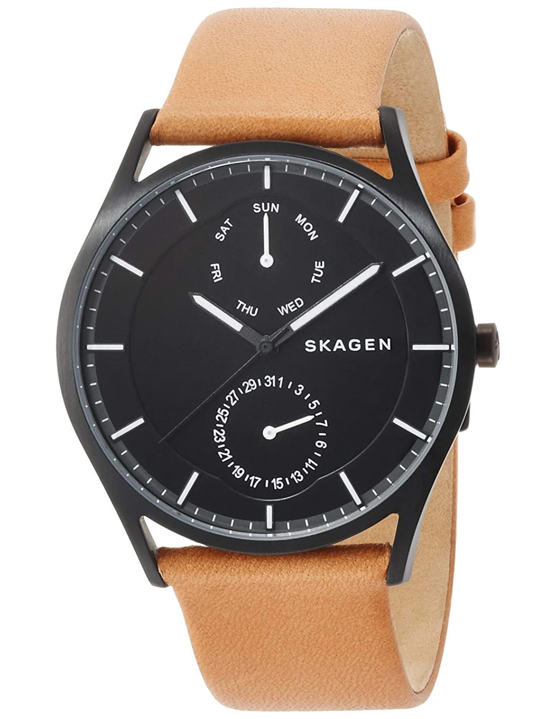 Montre Homme Skagen Holst SKW6265 - Cadran Noir, Boîtier Acier, Bracelet Cuir Brun