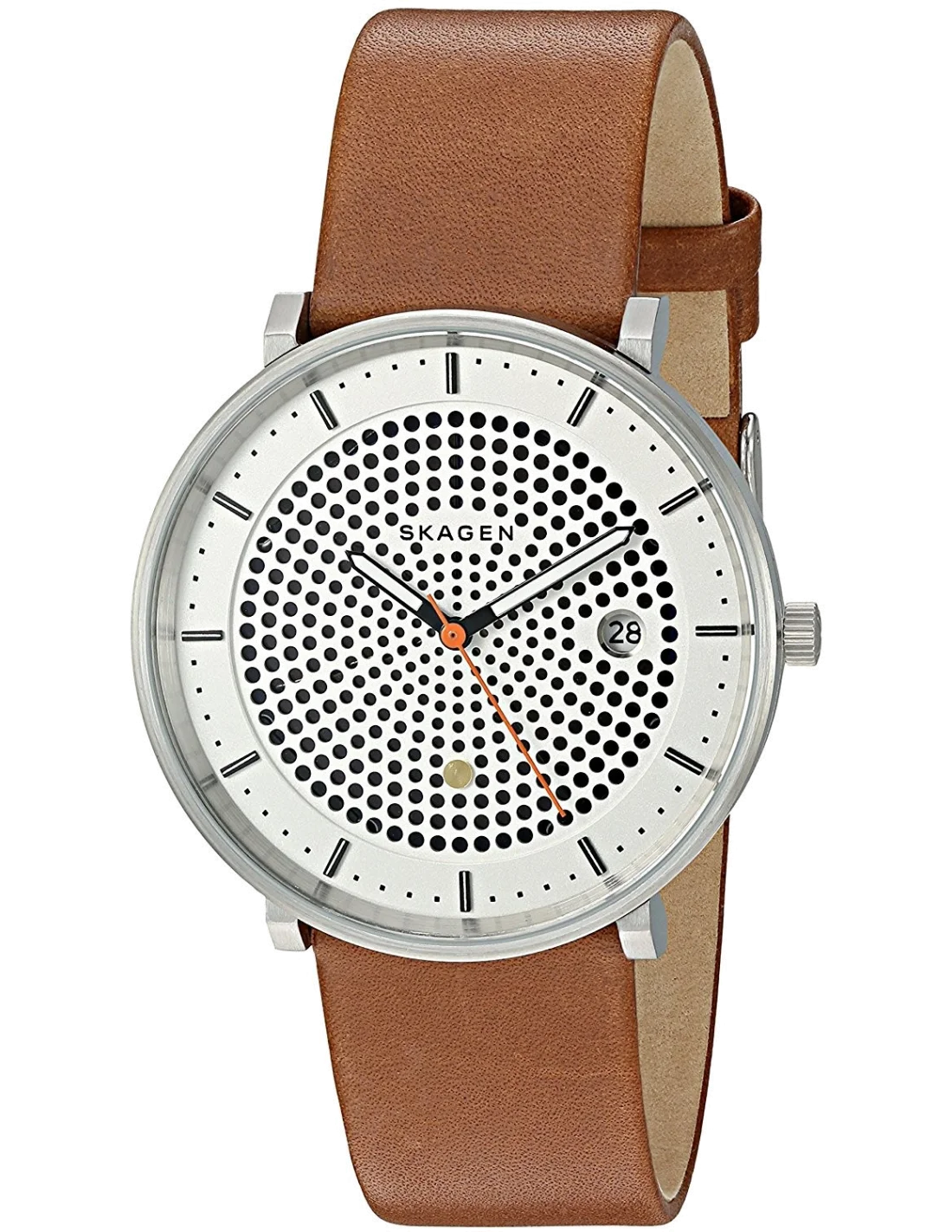 Montre Homme Skagen Hald SKW6277 Cadran Blanc Bracelet Cuir Marron