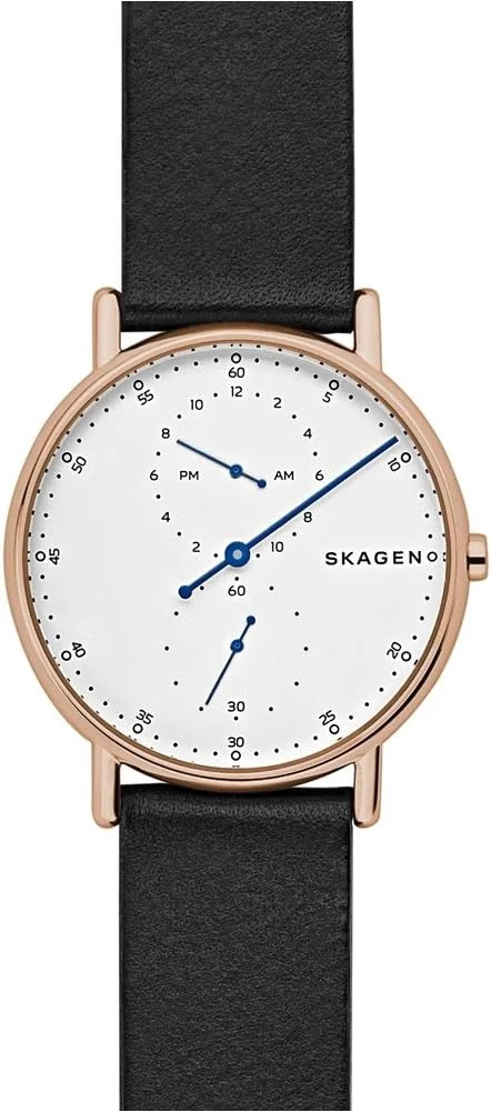 Montre Homme Skagen Signatur SKW6390 - Cadran Blanc, Boîtier Or Rose, Bracelet Cuir Brun
