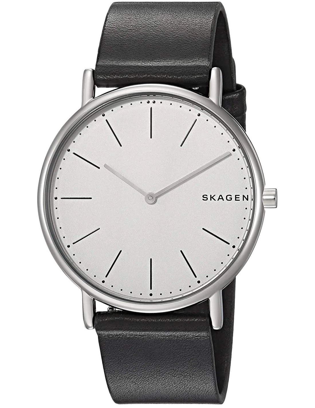 Montre Homme Skagen Signatur SKW6419 - Boîtier Argent Ultra-Plat, Cadran Argent, Bracelet Cuir Noir