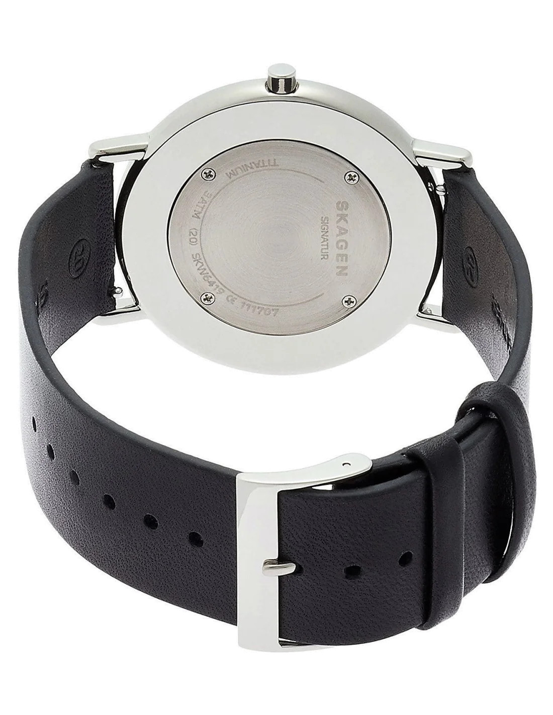Montre Homme Skagen Signatur SKW6419 - Boîtier Argent Ultra-Plat, Cadran Argent, Bracelet Cuir Noir vue 2