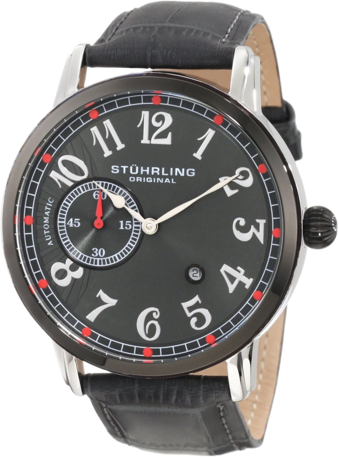Montre Homme Stuhrling Original Legacy 229A.332V5N54, boîtier argent, cadran gris, bracelet cuir noir