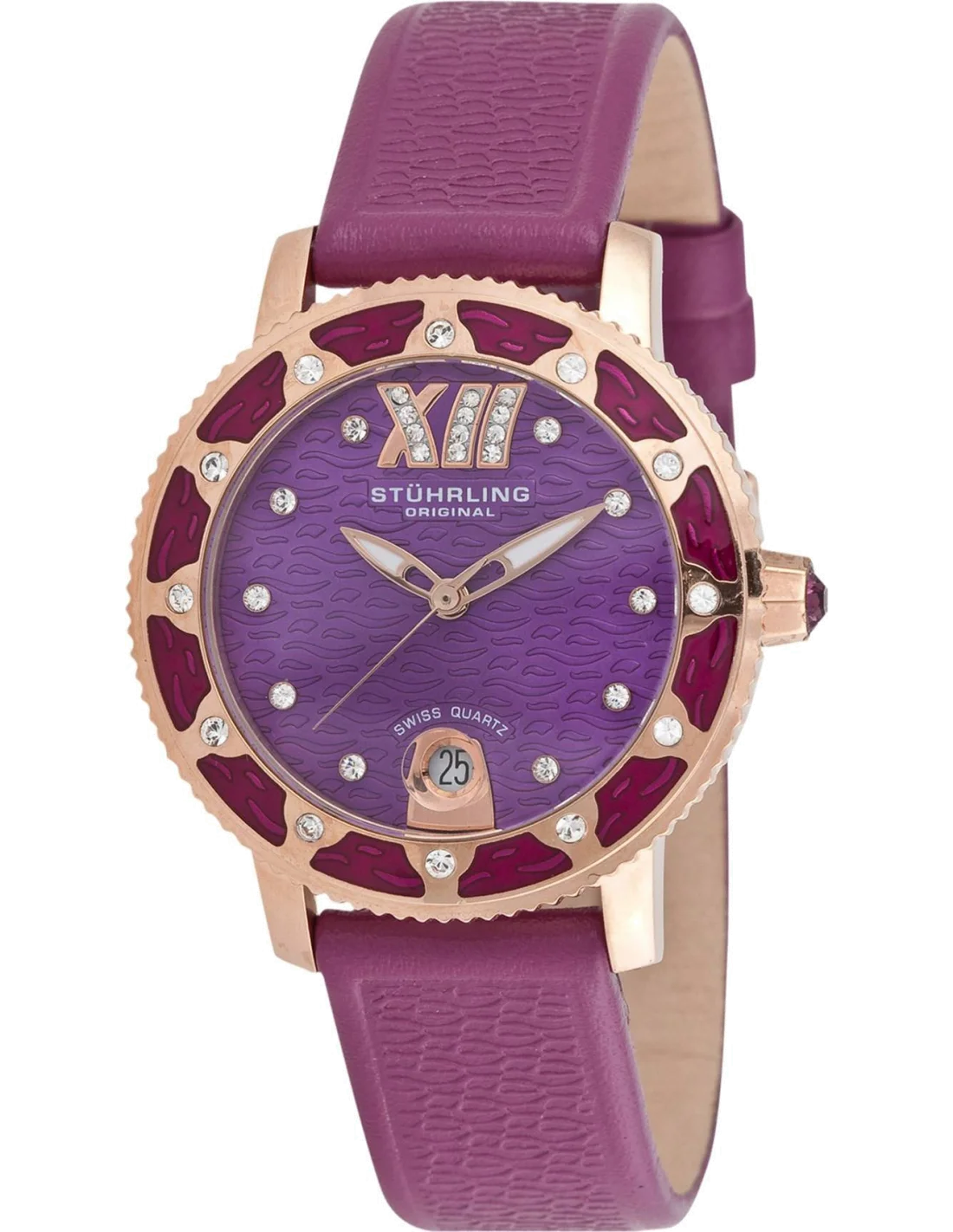 Montre Femme Stuhrling Original 225.1145Q61 en Or Rose, Cadran Violet avec Strass